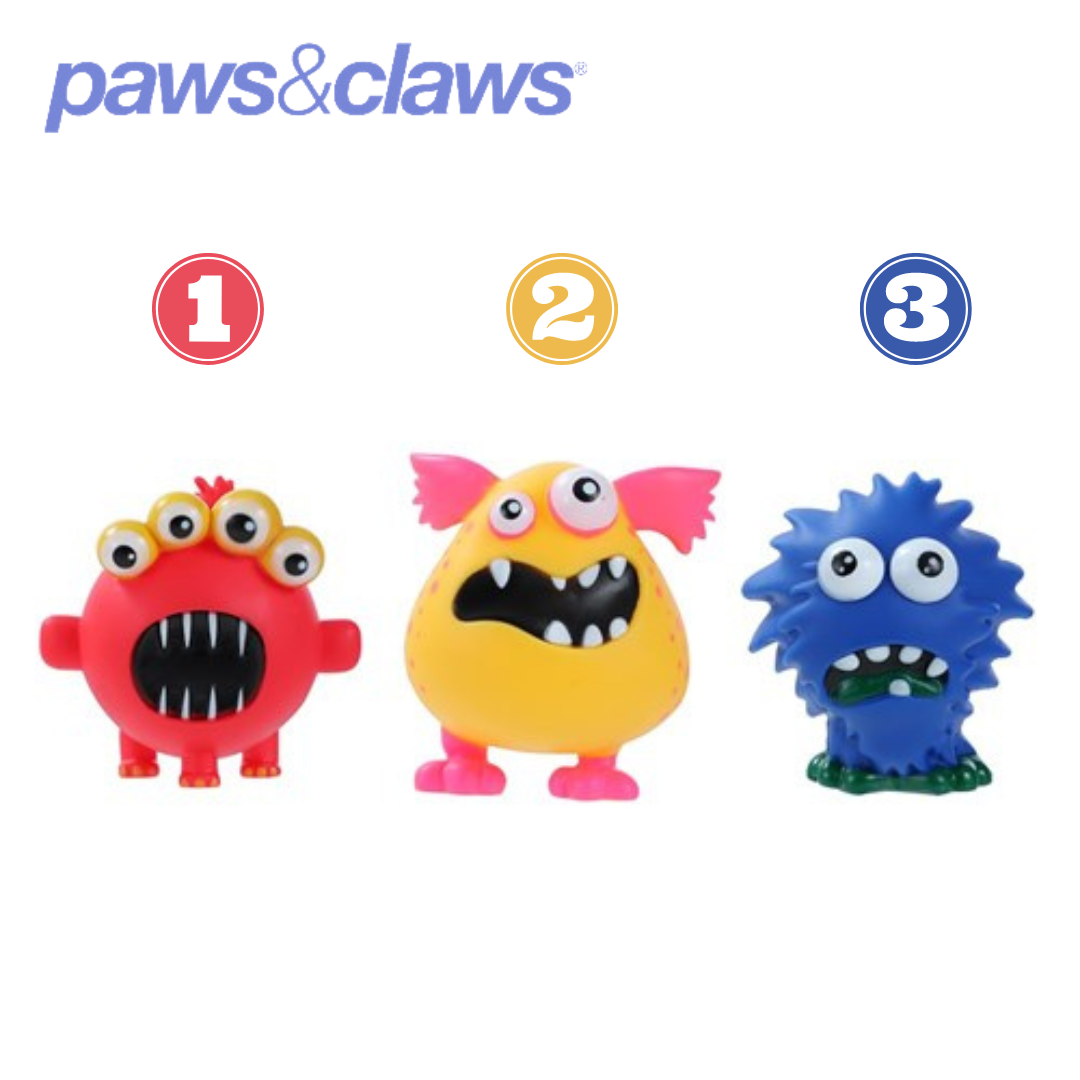 Vinyl Crazy Monster Squeaky Pet Toy 3 Asstd 9.5x8.5cm