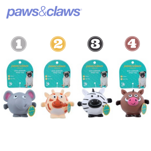 Vinyl Zoo Animals Squeaky Pet Toy 4 Asstd 11x9cm