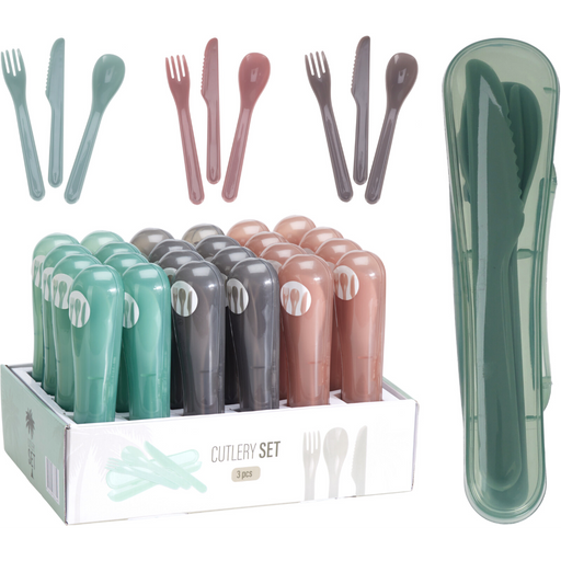 3 piece cutlery set in 4 assorted colours