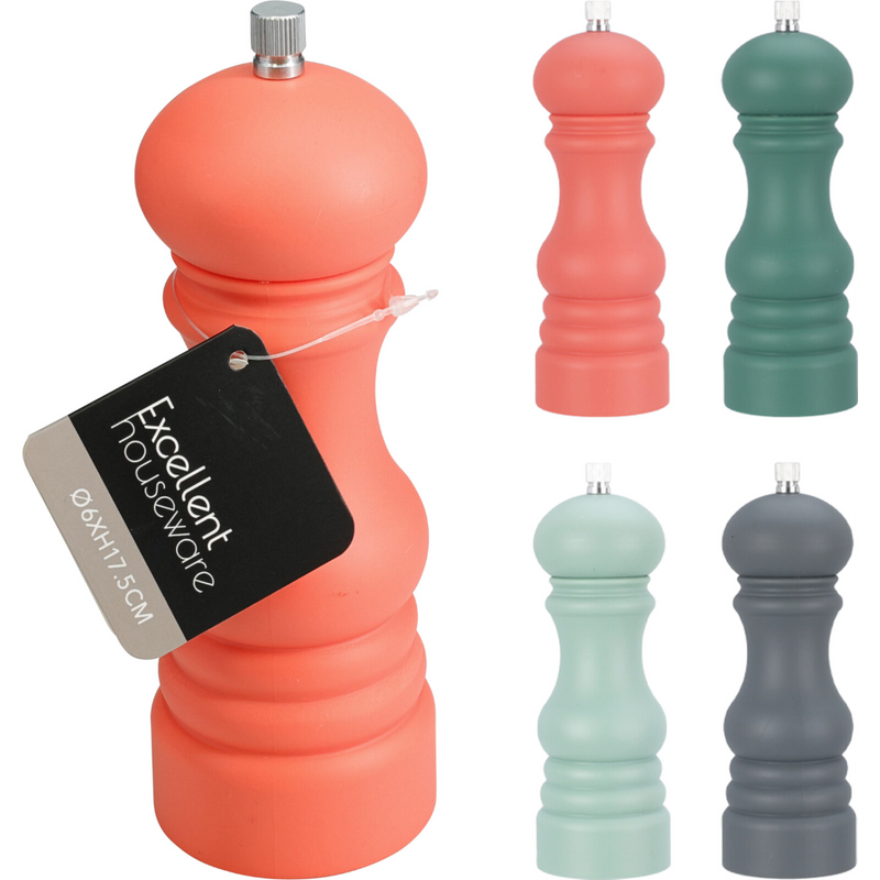 polystyrene pepper mill 6 x 17.5cm in 4 assorted colours