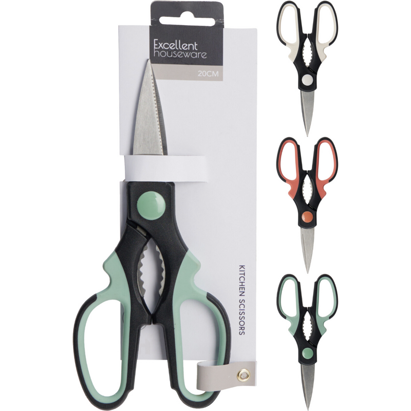 20cm stainless steel kitchen scissors in 3 assorted clear styles