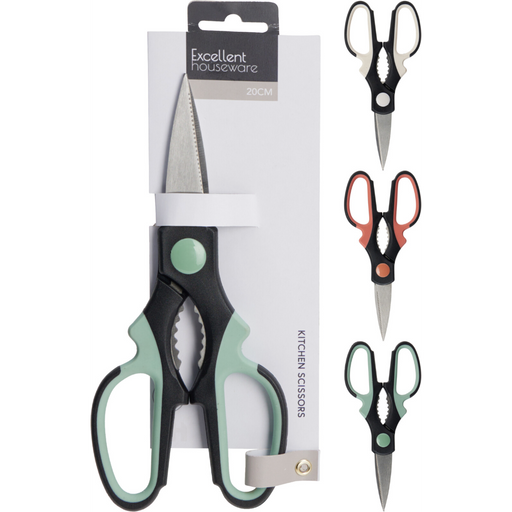 20cm stainless steel kitchen scissors in 3 assorted clear styles