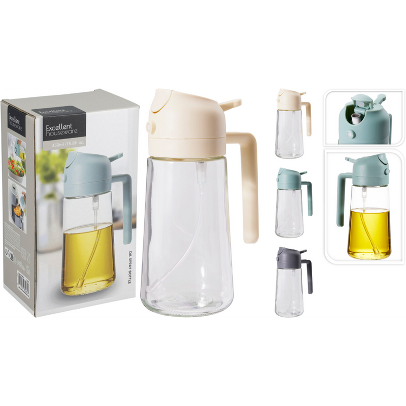 450ml glass oil dispenser with lid and straw