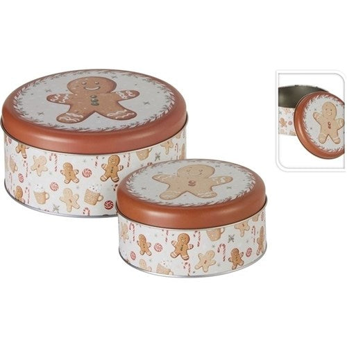 gingerbread storage tin set 13cm and 17cm two piece