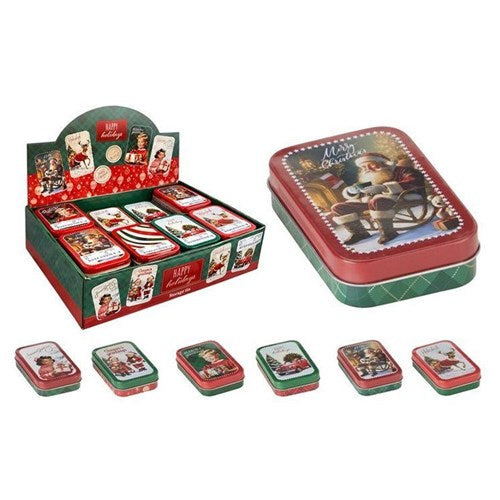 metal storage tin 95 x 60 x 20mm assorted designs