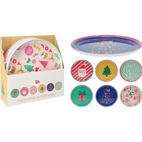 25cm Christmas melamine plate assorted designs