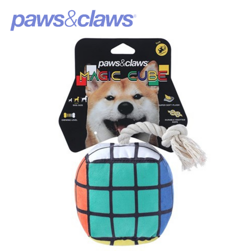 Magic Cube Plush Pet Toy W/ Rope Sml 11cm