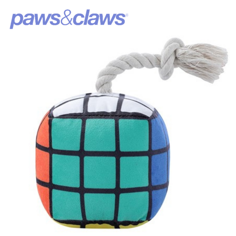 Magic Cube Plush Pet Toy W/ Rope Sml 11cm