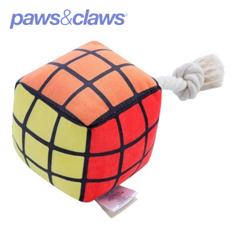 Magic Cube Plush Pet Toy W/ Rope Sml 11cm