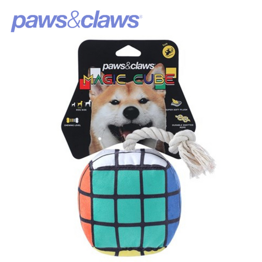 Magic Cube Plush Pet Toy W/ Rope Sml 11cm
