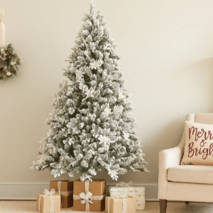 Frosted Colonial Christmas Tree 183cm (6ft) with Snowy Pine Branches - Realistic Artificial Holiday Tree for Indoor Decor