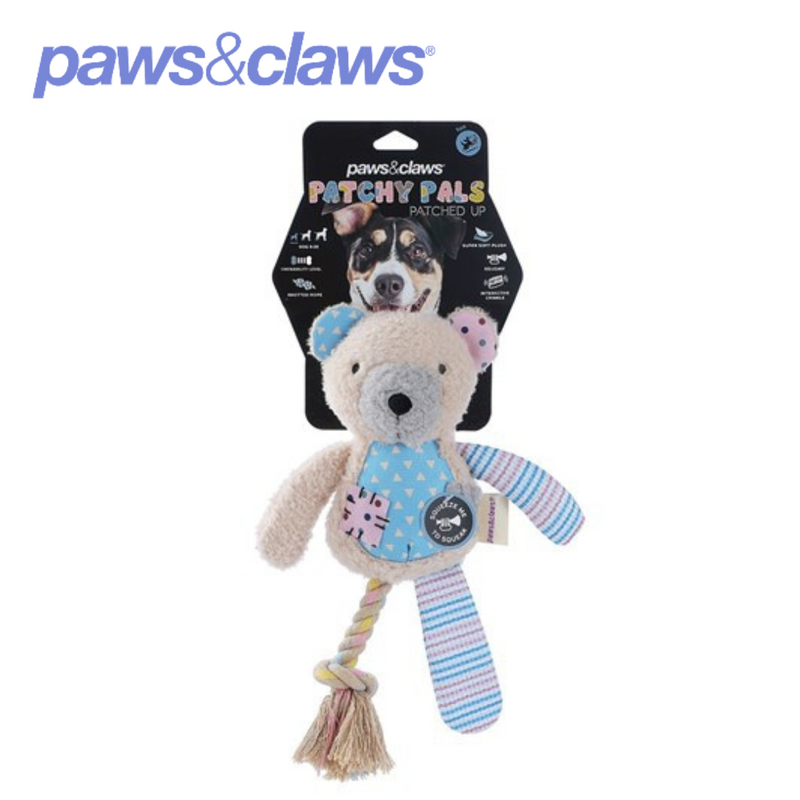 Patchy Pals Plush Bear Pet Toy W/ Rope 36x15x7cm