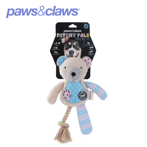 Patchy Pals Plush Bear Pet Toy W/ Rope 36x15x7cm