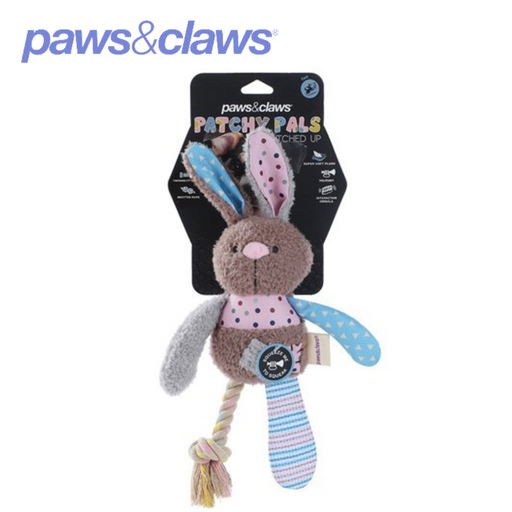 Patchy Pals Plush Rabbit Pet Toy W/ Rope 32x17x6cm