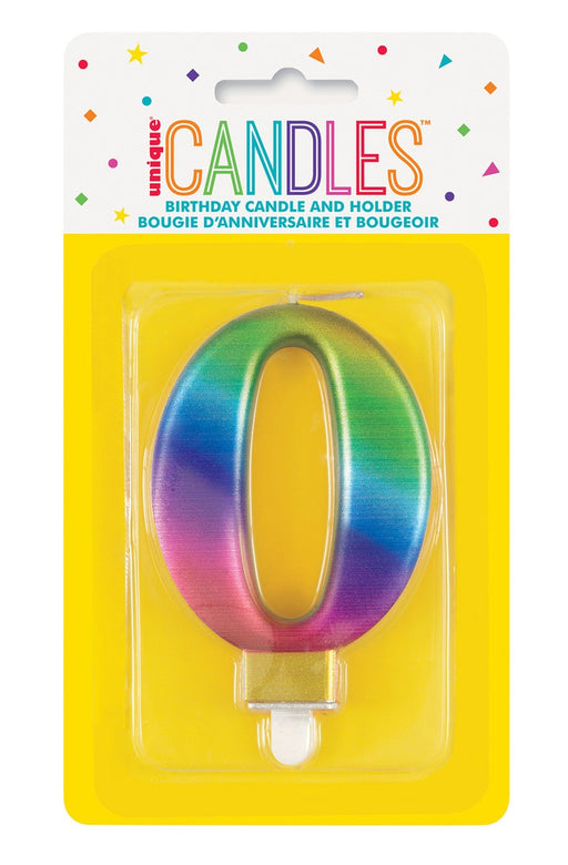 Metallic rainbow number 0 birthday candle