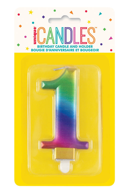 Metallic rainbow number 1 birthday candle