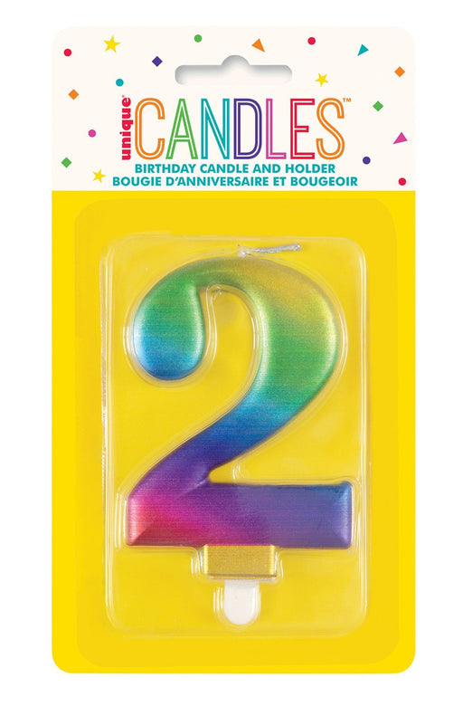 Metallic rainbow number 2 birthday candle