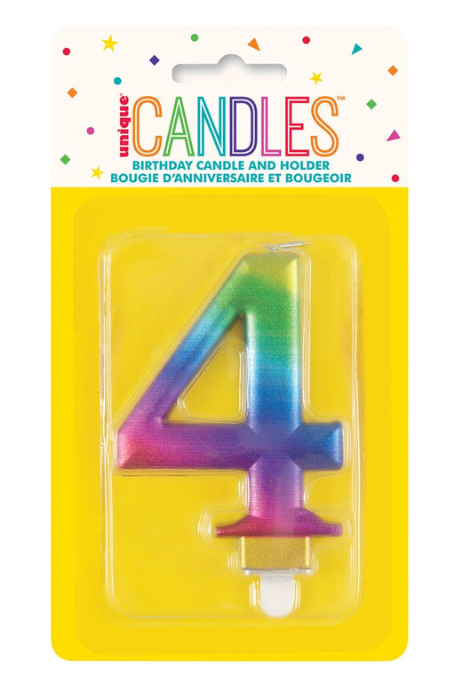 Metallic rainbow number 4 birthday candle