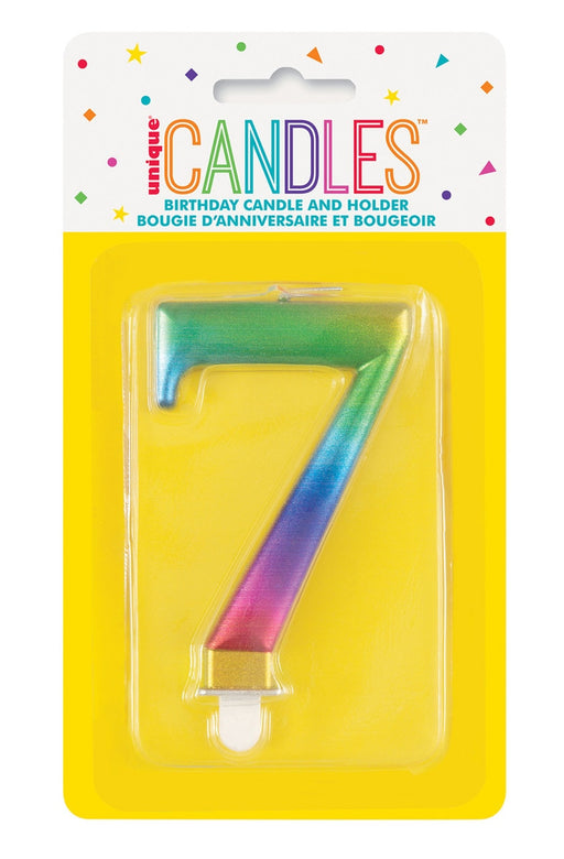 Metallic rainbow number 7 birthday candle