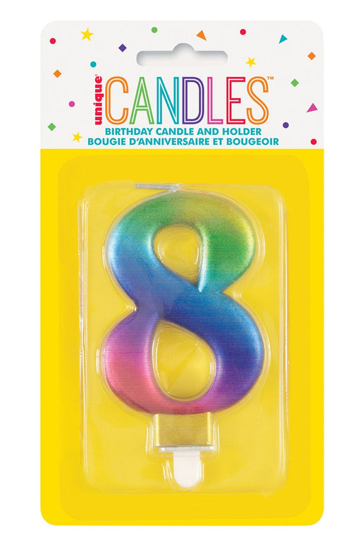 Metallic rainbow number 8 birthday candle
