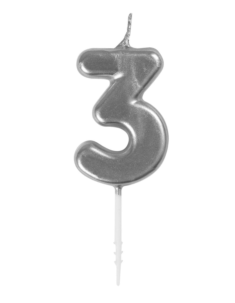 Mini Silver Numeral #3 Pick Candle