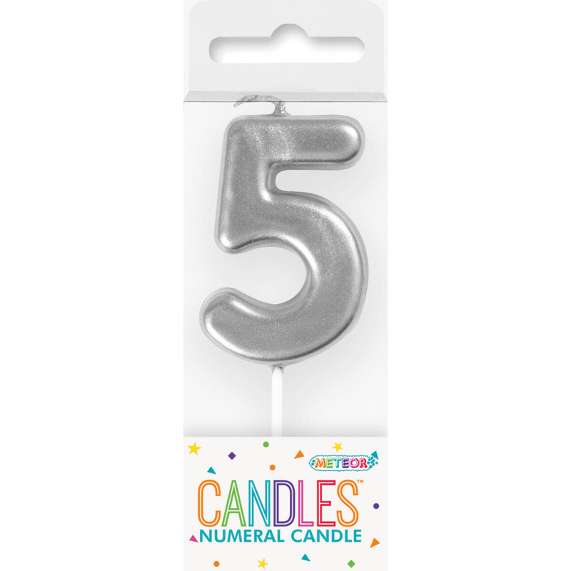 Mini Silver Numeral #5 Pick Candle