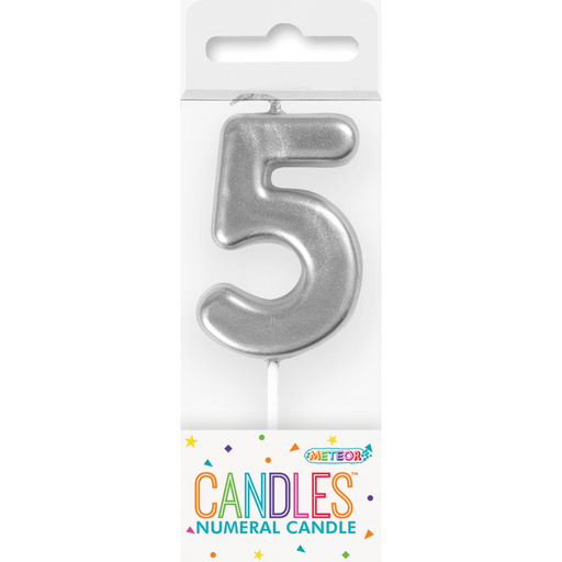 Mini Silver Numeral #5 Pick Candle