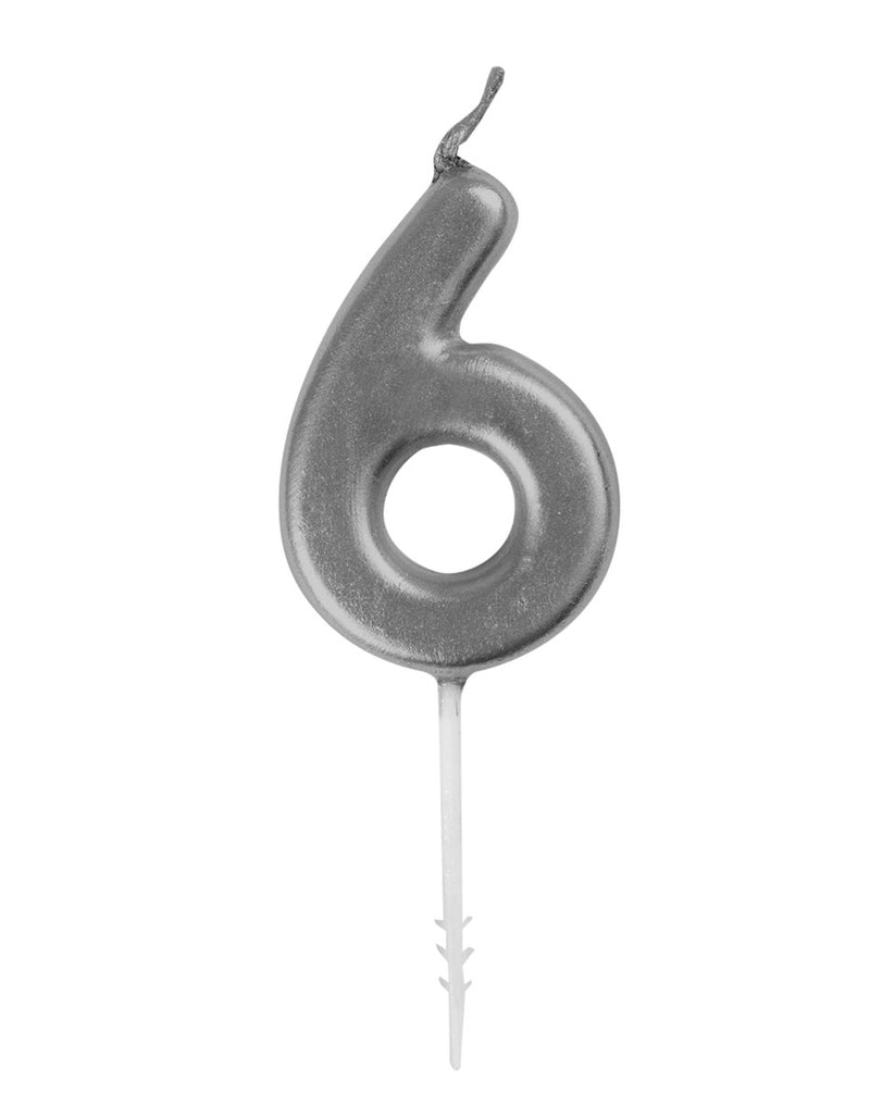 Mini Silver Numeral #6 Pick Candle