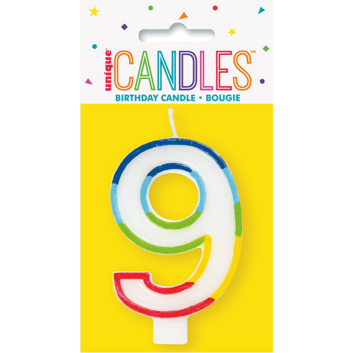 Numeral Candle 9 Rainbow Border