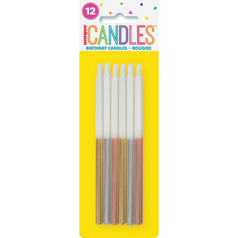 Metallic Dipped Candles 12cm 12pk