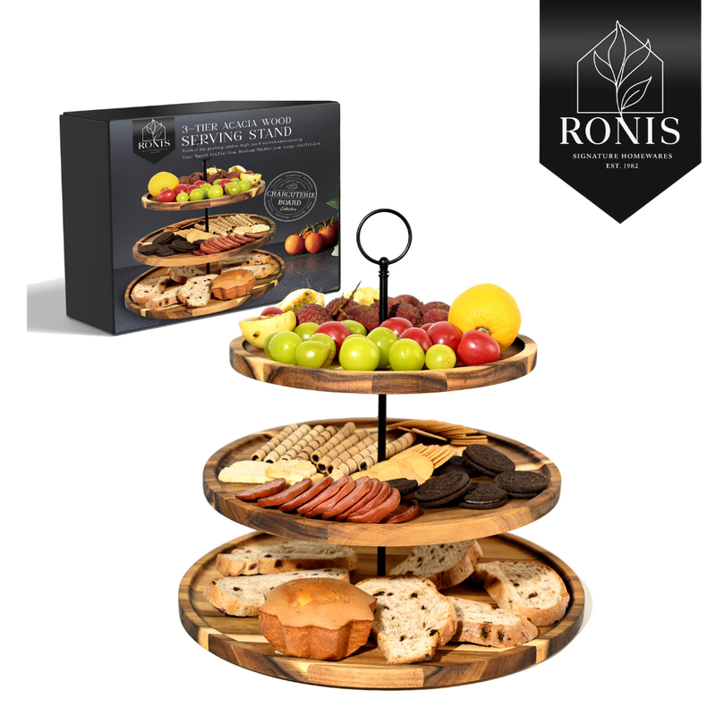Acacia wood cake plate-3 tier S 25x25x1.5cm M 30x30x1.5cm L 35x35x1.5cm