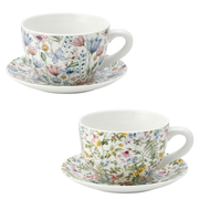 Two floral teacups and saucers on a white background – thumbnail