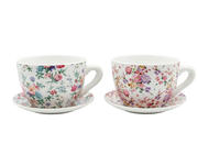 Two floral teacups with saucers on a white background – thumbnail