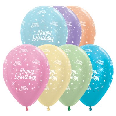 Happy Birthday Twinkle Stars Satin Pearl balloons