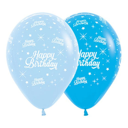 Sempertex Happy Birthday Twinkling Stars Fashion Blue & Royal Blue Latex Balloons 30cm 6pk