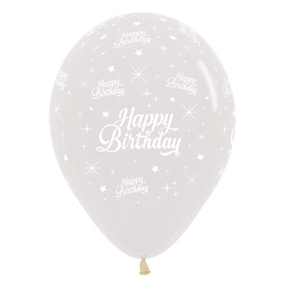 Sempertex Happy Birthday Twinkling Stars Crystal Clear Latex Balloons 30cm 6pk