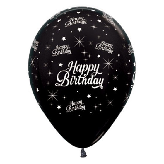 Sempertex Happy Birthday Twinkling Stars Metallic Black Latex Balloons 30cm 6pk