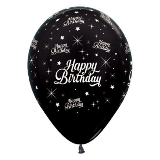 Sempertex Happy Birthday Twinkling Stars Metallic Black Latex Balloons 30cm 6pk