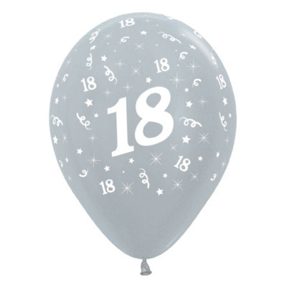 Sempertex Age 18 Satin Pearl Silver Latex Balloons 30cm 6pk