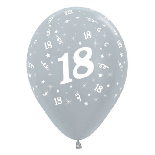 Sempertex Age 18 Satin Pearl Silver Latex Balloons 30cm 6pk