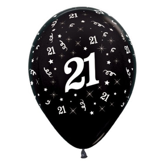 Sempertex Age 21 Metallic Black Latex Balloons 30cm 6pk