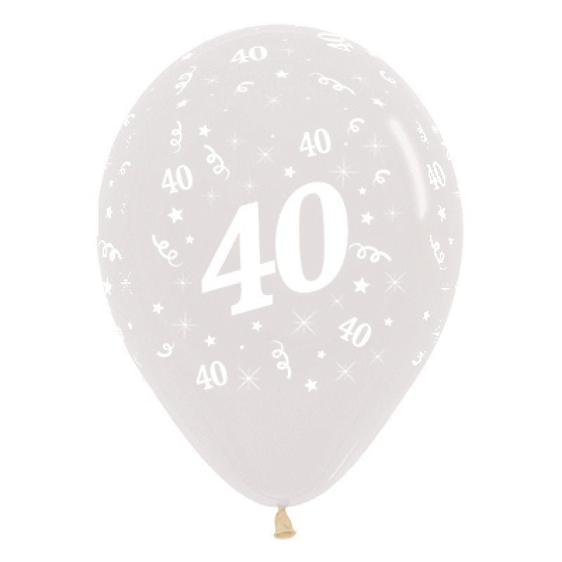 Sempertex Age 40 Crystal Clear Latex Balloons 30cm 6pk