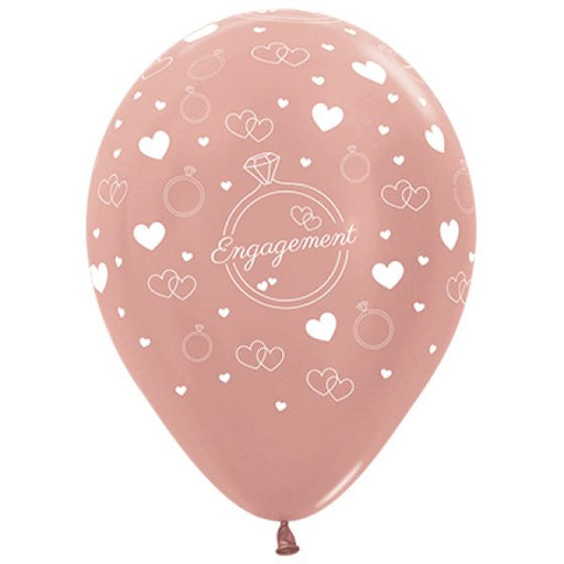 Sempertex Engagement Diamond Rings & Hearts Metallic Rose Gold Latex Balloons 30cm 6pk
