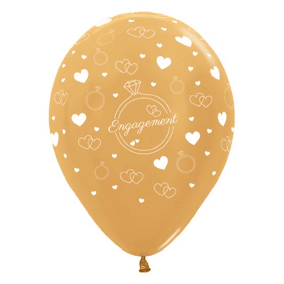 Sempertex Engagement Diamond Rings & Hearts Metallic Gold Latex Balloons 30cm 6pk