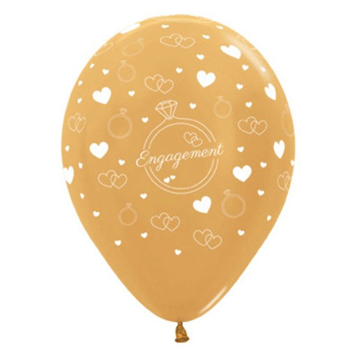 Sempertex Engagement Diamond Rings & Hearts Metallic Gold Latex Balloons 30cm 6pk