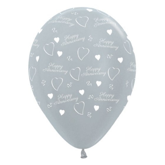 Sempertex Anniversary Satin Pearl Silver Latex Balloons 30cm 6pk