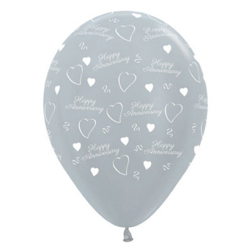 Sempertex Anniversary Satin Pearl Silver Latex Balloons 30cm 6pk