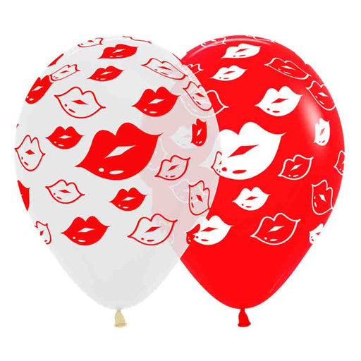 Sempertex Kiss Me Kisses Red & White Latex Balloons 30cm 12pk