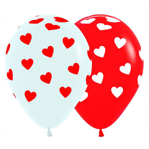 Sempertex Classic Hearts on Fashion Red & White Latex Balloons 30cm 12pk