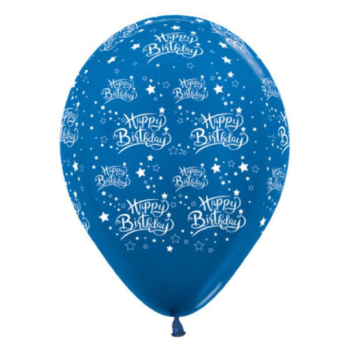 Sempertex Happy Birthday Stars Metallic Blue Latex Balloons 30cm 6pk